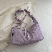 Fashion Lightweight Pleated Dumpling Bag Large Capacity Solid Color Drawstring Bag Nylon Drawstring Closure Shoulder Bag Women violetinė