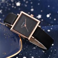 Versatile Women Artificial Leather Band Analog Quartz Square Wrist Watch For Everyday Wear #5 Black
