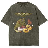 Black Women'S T-Shirt Frog Print Oversized Cotton Tees A S pilka spalva