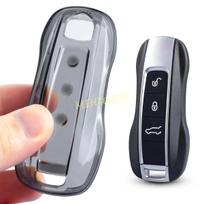 For Porsche Cayenne Coupe Taycan 911 Panamera Car Remote Key Fob Case Cover Keychain Ring Holder Protector Black Transparent