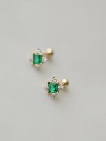 Vibrant 14K Gold & Sterling Silver Emerald Zircon Stud Earrings - Sleep-Friendly, Mini Screw Back Gold Pair (includes screw backs)