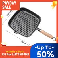 Iron Skillet Steak Pan with Wooden Handle Uncoated Non-stick Cooking Pot Steak Frying Pot Steak Skillet for Camping China Mainland