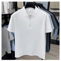 Men's White Half-Zip Stand Collar Short Sleeve T Shirt For Sports And Casual Wear M balta