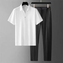 Summer Ultra-thin Silk Skating Silk High-end Seamless Laminated Short-sleeved Shirt Suit Men's Business Leisure Sports Two-piece Suit M balta