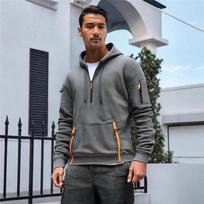 Men's Casual Half Zip Hoodie Multi Pocket Design Pullover Sweatshirt For Daily Wear M tamsiai pilka spalva