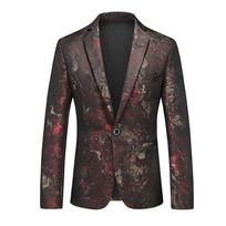 Spring Autumn Pint Blazer Men Business Social Suit Jacket Male Slim Fit Dress Male Jacquard Blazers Coats 2XL raudona