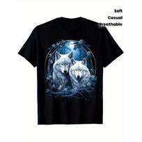 Men'S Black Wolf & Floral Graphic T-Shirt - Soft Breathable Short Sleeve Crewneck Tee with Wolf Pack & Night Sky Print, Lightweight All-Season S juoda
