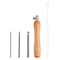 5Pcs 2.5mm/3.5mm/5mm Punch Needle Set Adjustable Wooden Handle Punch Stitching Kit DIY Embroidery Craft Embroidery Needles
