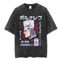 Anime JoJos Bizarre Adventure  summer New Unisexs Washed Tshirt Killer Queen pattern  Cotton Fashion Streetwear shirt M