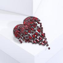 1 Pcs Luxury Jewelry Blood Black Rhinestone Heart Lapel Pin Long Thread Tassel Brooch Women's Brooch raudona