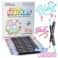 24 Colors Dual-ended Markers Quick Dry Dual Color Acrylic Paint Markers Drawing Marker Waterproof Nail Doodle Pens Ceramic Craft