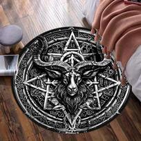 Satan Goat Head Polyester Rug - Anti-slip Crystal Velvet Round Carpet for Living Room, Bedroom, Chair Mat - Gothic Room Decor, Durable Floor 80cm X 80cm