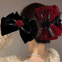 Luxury velvet rose bud large size ribbon hair clip hair clip pretty clip large clip Red
