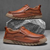 Handmade Stitching Leather Comfortable Slip On Moccasins Casual Loafers Flat Walking Shoes for Men Daily Driving 42 rausvai geltonas