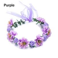 Fashion with Adjustable Ribbon Wedding Accessories Bridal Halo Headpiece Bohemia Garland Rose Flower Crown Girls Floral Wreath violetinė