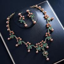 Bridal Necklace & Earrings Set: Exquisite, Simple, Luxurious Korean-Style Jewelry for Weddings & Banquets žalia