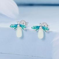 Fresh Firefly Stud Earring Glowing Stone S925 Sterling Silver Cute Earrings žalia