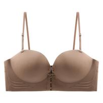 Moteriška Sexy Push Up liemenėlė priekinė sagtis be petnešėlių stora kempinė, neslysta maža krūtinės liemenėlė, surinkta Patogus kvėpuojantis apatinis apatinis trikotažas apatinis trikotažas apyrankės S ruda