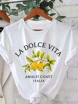 Kasdieniai 90-ųjų Amalfi kranto citrinų rašto trumpomis rankovėmis marškinėliai drabužiai moteriški marškinėliai drabužiai moteriški viršutiniai marškinėliai S