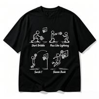 Unisexs Humorous Basketball TShirt Funny Stick Figure Game Steps Print Casual Sports Cotton Short Sleeve Tee S