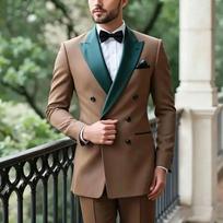 New Green Collar Brown Men Formal Tuxedos Groom Groomsman Wedding Party Prom Male Business Suit 2 Piece Set Blazer Pan S ruda