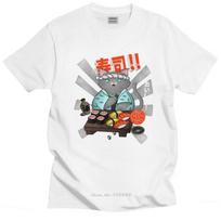 Trendy Unisexs Vintage Sushi Cat Tee Shirt Short Sleeved Cotton Tshirt Summer Cartoon Tshirt Japan Anime Tops Slim Fit Clothes S