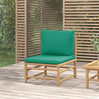Vidaxl Środkowa Sofa Ogrodowa Z Zielonymi Poduszkami, Bambusowa