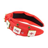 Elegant Diamond Studded Mahjong Headband Fabric Covered Non-slip Knotted Headband Sweet Candy Color Wide Edge Headband Ladies raudona