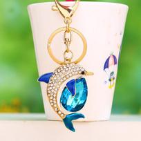Luxurious Blue Dolphin Key Holder With Gleaming Gemstone For Stunning Gifts Blue Dolphin
