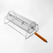 Roll Barbecue Cage Outdoor Roaster Manual Rotating Barbecue Cage with Base Stainless Steel Rolling BBQ Grill Rotisserie Basket