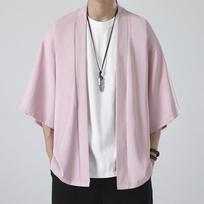 Vyriški japoniški kimono marškinėliai, laisvalaikio atviro dygsnio lengvi yukata madingi juodi megztiniai su 3/4 rankovėmis vasaros atostogoms M rožinė