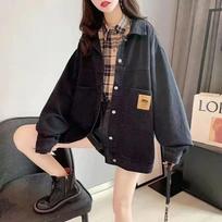 Denim Jacket  Hong Kong Style Baseball Suit Lab Coat Loose Spring and Fall Women's Clothing Plus Size S juoda