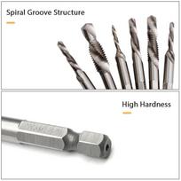Drill Tap Bit Set of 6, HSS Combination Countersink Deburring Tool with 1/4 Inch Hex Shank for Plastic Panel, Wood, Soft Metal,