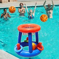Inflatable Pool Basketball Hoop Ring Toss Game Set for Kids Adults PVC Floating Water Toys Summer Outdoor Party Games mėlyna