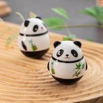 2Pcs Ceramic Panda Daruma Home Decor Cartoon Panda Decompresstumbler Ornament Ceramic Creativity Statue Room Decor Accessories (as the picture,as show)