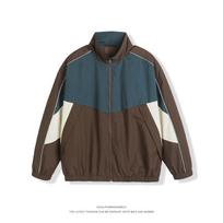 Trendy Brand American Retro Contrasting Color Stitching Stand-up Collar Jacket for Men and Women Autumn New Loose Trendy Couple Casual Jacket M