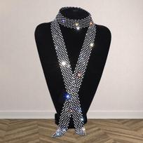 90/130/150cm Rhinestone Tie Shiny Long Necktie Hollow Out Black/White Dazzling Embellished Tie