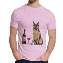 Male Tee Shirt German Shepherd And Wine Funny Dog Natural Cotton Graphic Crewneck Cartoon Print Tee 2XL