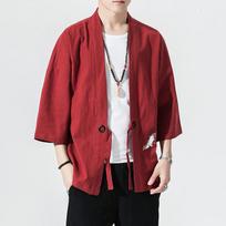 Tsuruembroidery Kimono Harajuku Japanese Style Plus Size Men's Samurai Costume Yukata Asian Clothing Cardigan Jacket L raudona