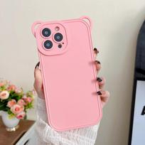 Mielas lokio ausų matinis skysto silikono telefono dėklas iPhone 13 12 11 14 Pro Max Xs X 7 8 Plus animacinis dangtelis, kameros objektyvo apsauga For iPhone 14 Pro rožinė