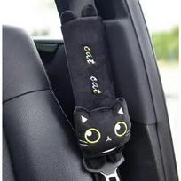 Cute Cat Car Neck Pillow Cartoon Cat Head Car Headrest Travel  Cushion  Cat Seatbelt Shoulder Pads Covers Rearview Mirror Cover black