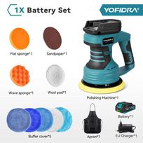 YOFIDRA 150mm Elektrinis automobilio poliruoklis 8 pavaros Belaidis Efektyvus valymas Vaškavimas Šlifavimas Poliruoklis Grožio įrankis Makita18V-21V baterijai 1xBattery- EU Plug