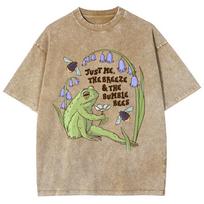 Frog Print Women T-Shirt Wash Cotton Oversized Tees Fashion Design Funny Short Sleeve Summer Comfortable Pullover S