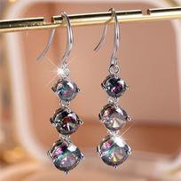 Charm Female Rainbow Crystal Stone Cute Drop Earrings Silver Color Cute Trendy Bridal Wedding Jewelry For Women