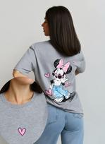 Minnie Mouse Print T-shirt Men Women Disnery Tee Grey Casual Loose Oversized Short Sleeve Graphic Crewneck Male Female Clothing 4XL