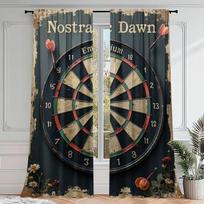 Set Of 2 Dart Target Print Curtains Suitable Bedroom Living Room Kitchen Decoration Home Window Curtain For Sitting Made Polyester W100*H70(CM)-Hooks&2PCS
