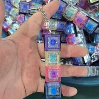 DIY LED Keyboard Fidget Keychain 9 Keys Clicker Button Stress Relief Key Chain for Adult Office Desk Finger Exercise Keycap