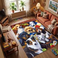 Labrador Retriever Puppies Area Rug, Non-Slip Floor Mat with Cute Black & Yellow Labs Print for Living Room Bedroom, Decorative Carpet for Dog Lovers 40x60cm( 15x23in )