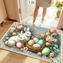 Rug Carpet Mat Non-Slip Tulip Bunny Egg Easter Doormat for Entryway Bathroom Living Room Bedroom Nursery Playroom Home Decor 40x60cm 16x24 inch