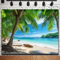 2D Summer Tropical Beach Banner, Palm Tree Vibe Backdrop for Party & Wall Decor 47.2x31.5inch/120*80cm